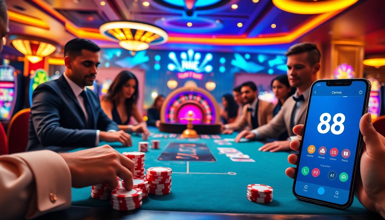 Engaged players immerse in a thrilling poker game at a luxurious casino with 88i branding.