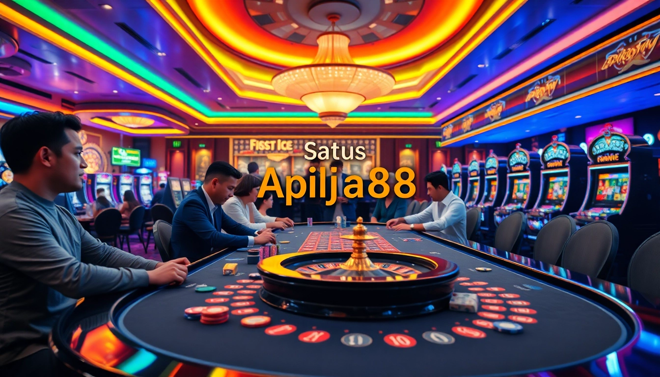 Situs apiraja88 players enjoying an exhilarating casino game experience with vibrant atmospheres.
