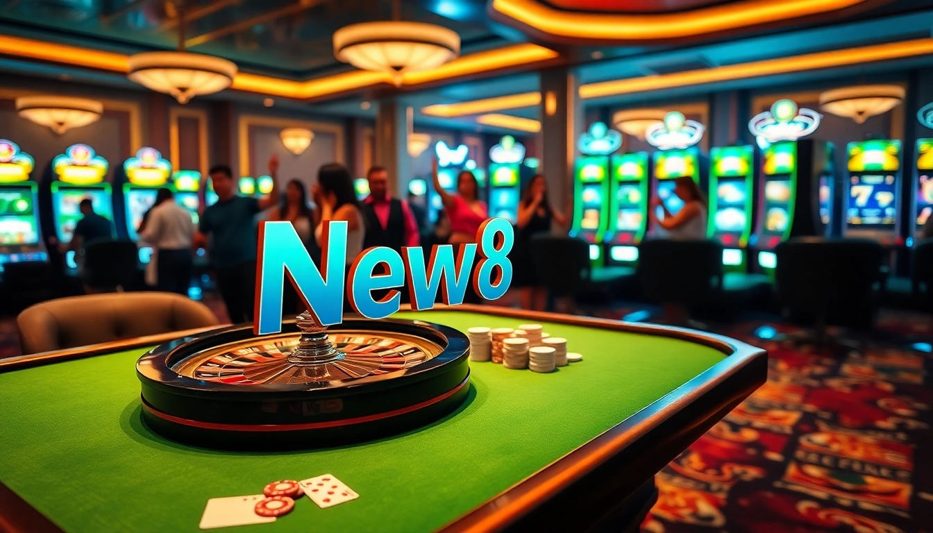 Gambling excitement at New88 casino with poker chips and a roulette wheel.