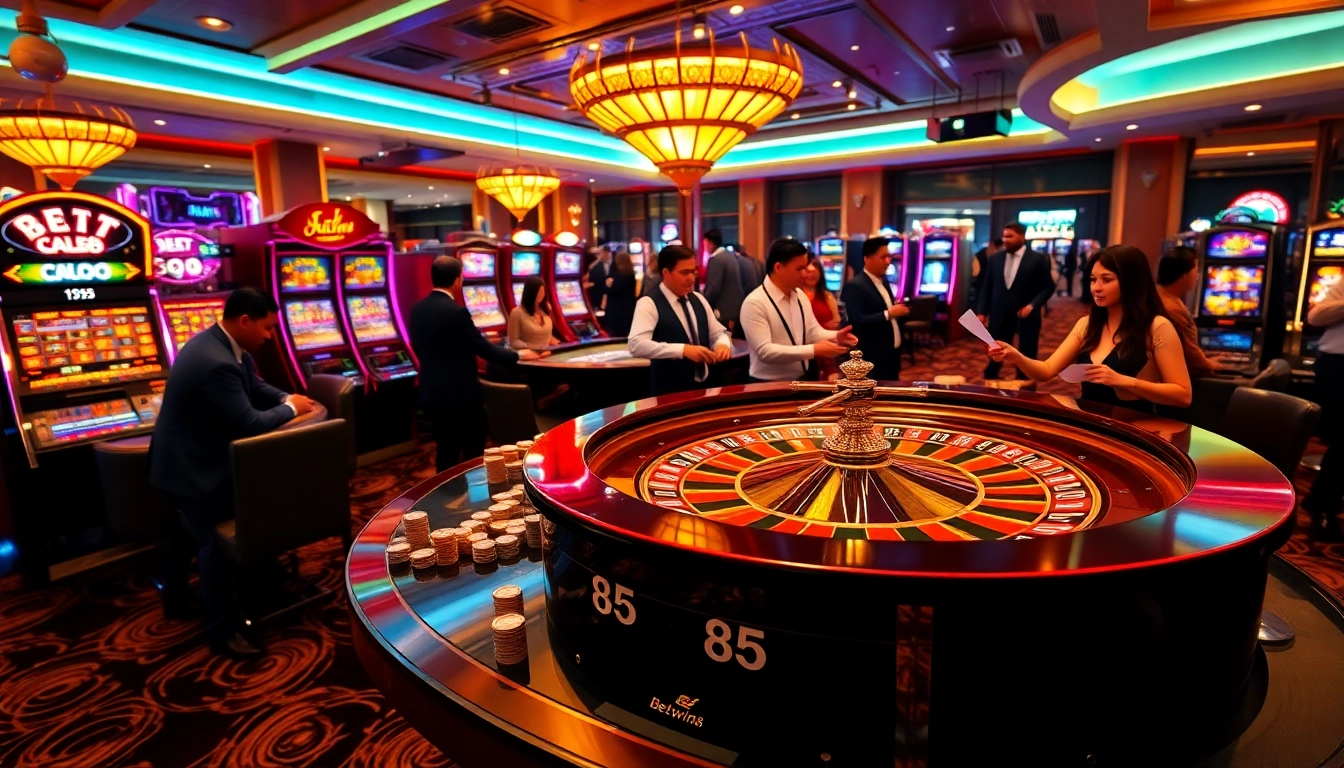 Experience the excitement of Betwin88 at a luxurious casino with vibrant slot machines.