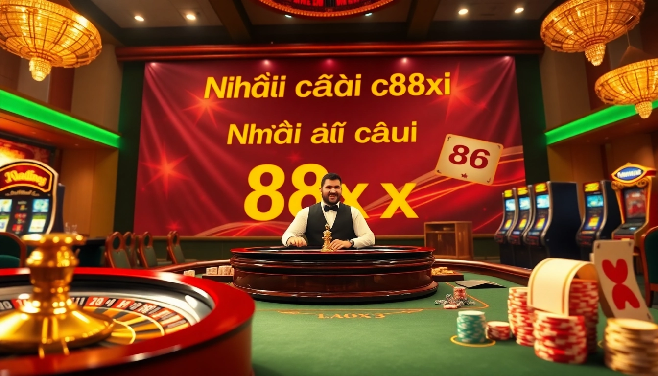 Experience the thrill of Nhà cái 88xx with engaging casino tables and vibrant gaming elements.
