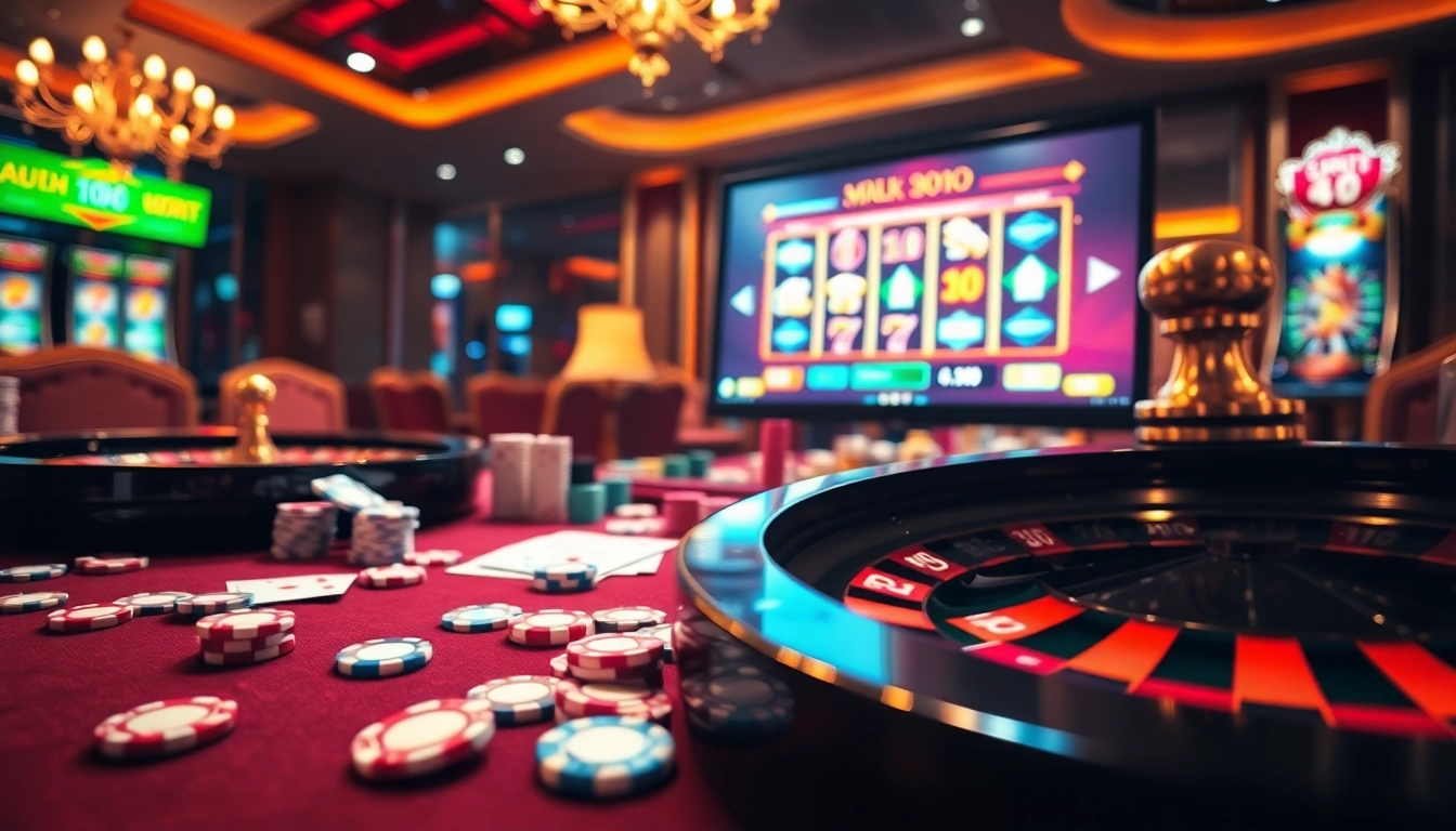 Exciting gambling action at situs apiraja88 casino with vibrant poker chips and roulette wheel.