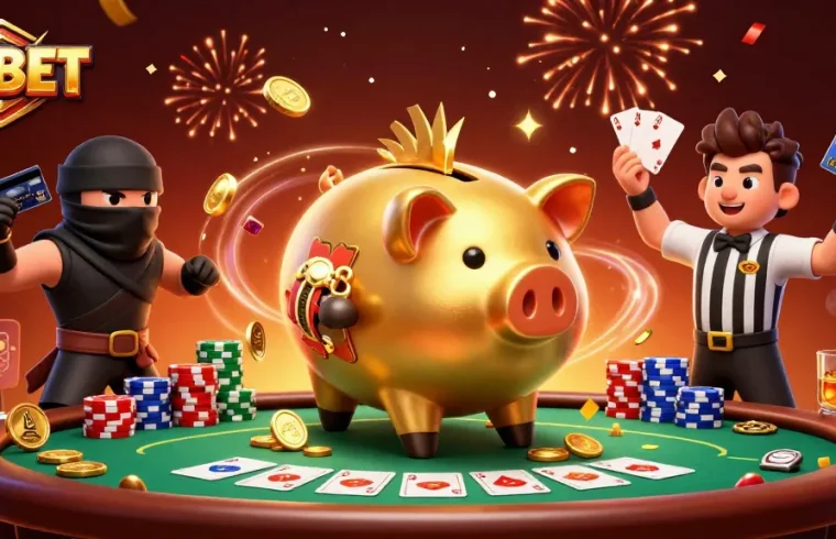 Experience the thrill of DEBET as animated characters engage in an exciting casino scene.