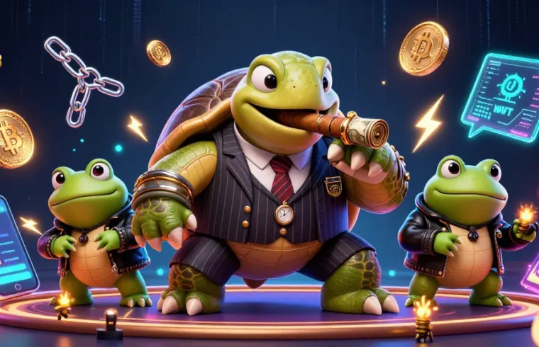 Engage in thrilling games at FIVE88 with a vibrant 3D cartoon illustration of a turtle and frog characters.