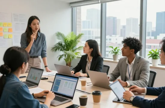 Kolaborasi bisnis di ruang kantor dengan komunikasi langsung di platform balak66.
